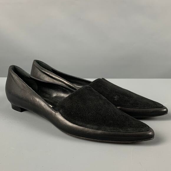 MANOLO BLAHNIK Size 10.5 Black Suede Pointed Toe Flats - Picture 1 of 8